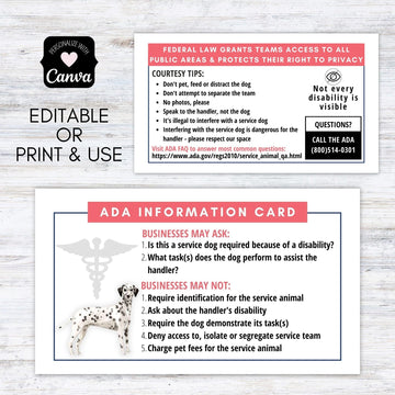 ADA law cards for service dogs and service teams